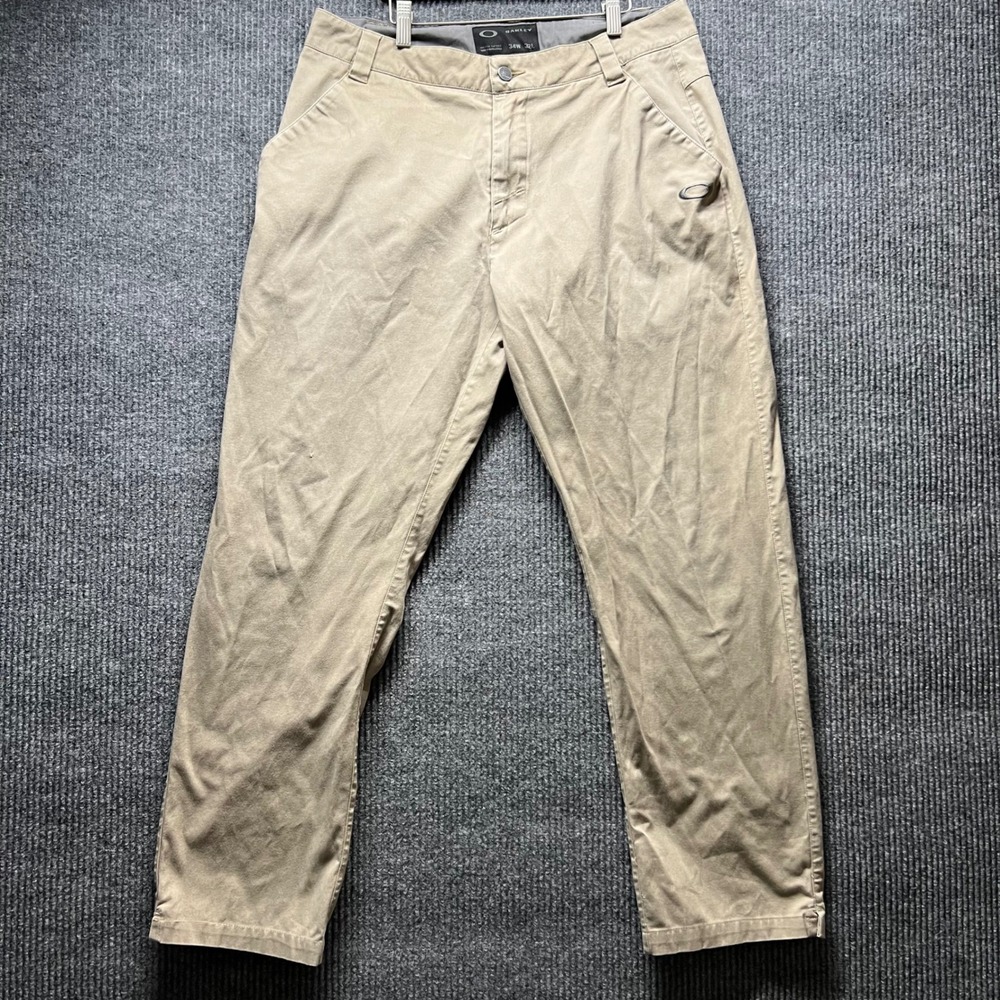 Oakley Chino Pants Mens 34x32 Khaki Tan Golf Casual Stretch Straight Leg